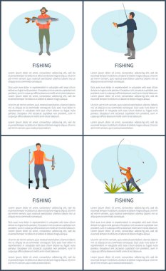 Balık tutma posterler spor hobi vektör çizim