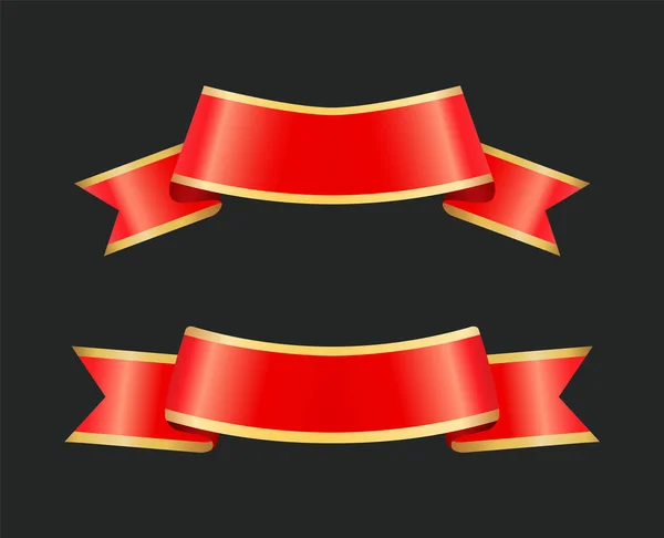 Nastro rosso striscioni strisce impostare vettoriale illustrazione — Vettoriale Stock