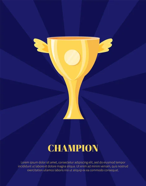 Şampiyon altın kupa bardak vektör çizim — Stok Vektör