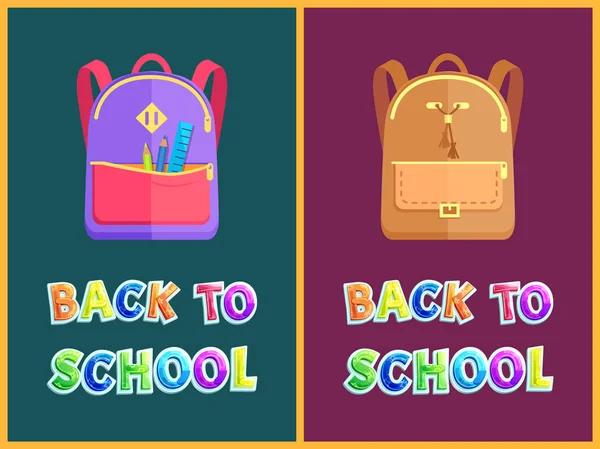 Rucksacks e artigos de papelaria em Back to School Poster —  Vetores de Stock