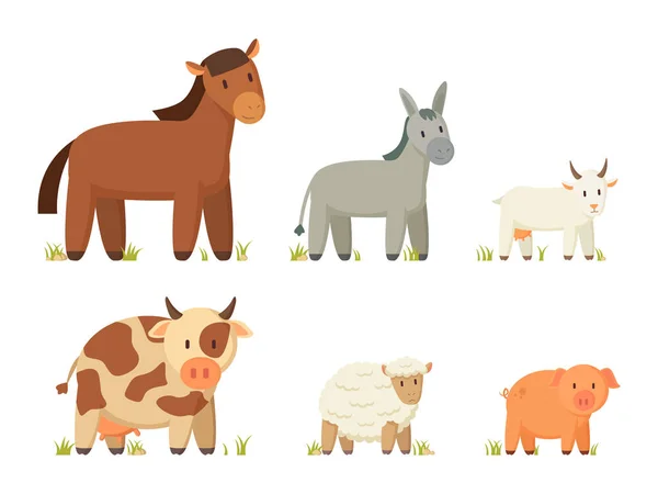 Cartel de conjunto de ilustración vectorial de animales de granja grandes — Vector de stock