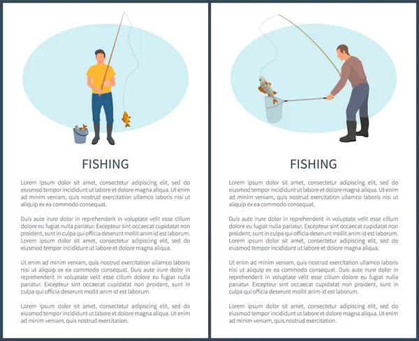 Fisherman with Fishing Rod and Fish Vector Icon — Stock Vector