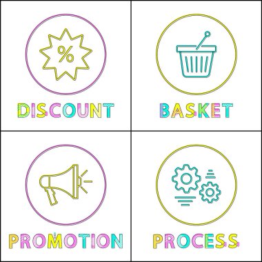 İndirim ve sepet posterler illüstrasyon vektör