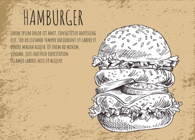 Hamburger Poster ve Skecth vektör çizim