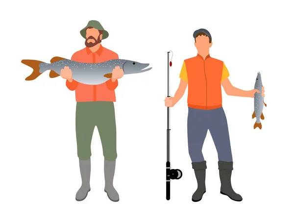 Balık tutma insanlar sonuçları ile illüstrasyon vektör — Stok Vektör