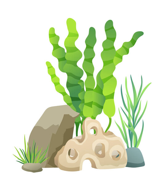 Green Vegetation of Deep Sea Vector Illustration