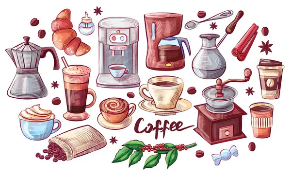 Taza de café y postre Poster Vector Illustration — Archivo Imágenes Vectoriales