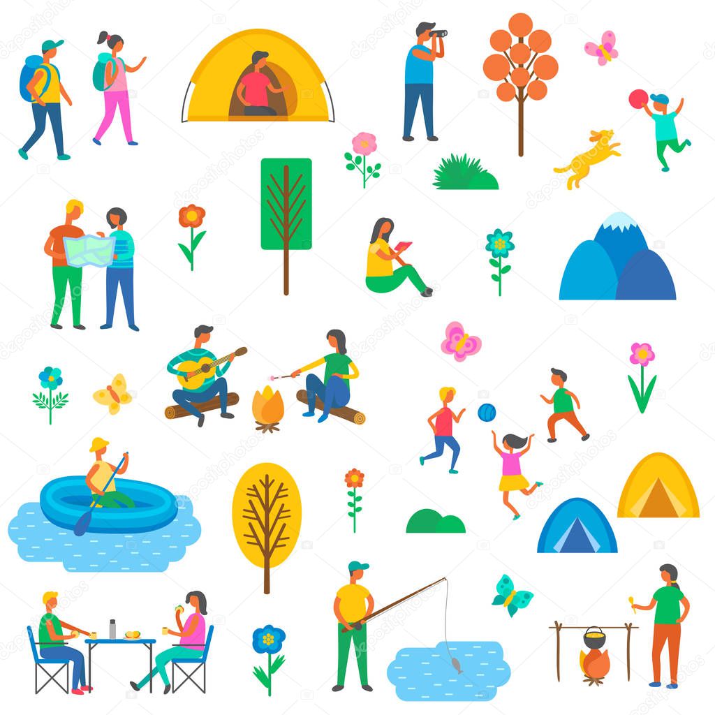 Camping Nature Set of Icons Vector Illustration