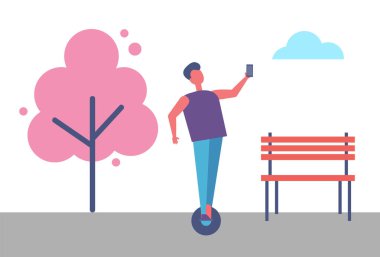 Segway ve yapımı Selfie vektör Park kişini
