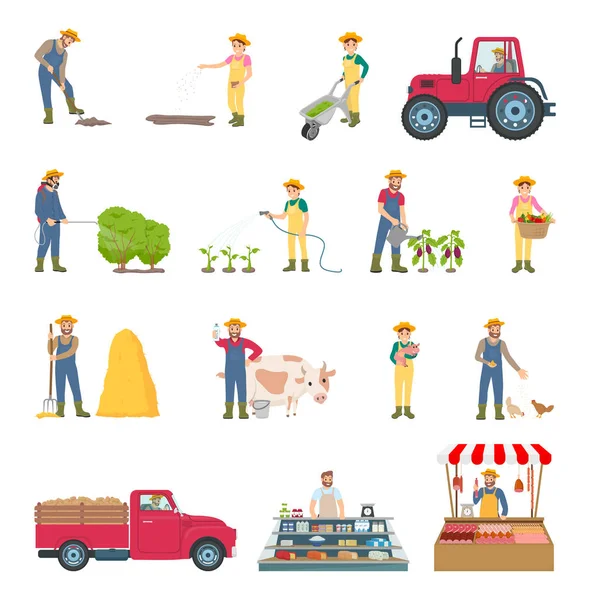 Αγρότης εργασία γεωργία οριστεί εικονογράφηση διάνυσμα — Διανυσματικό Αρχείο