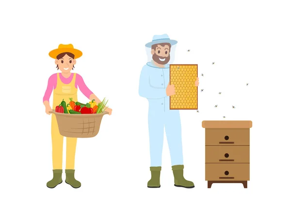 Nő és férfi gazdálkodási készlet illusztráció vektor — Stock Vector