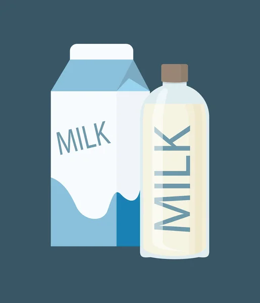 Paquete de cartón de leche e ilustración del vector de botella — Vector de stock