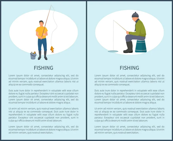 Rybářské muž rybolovu plakáty vektorové ilustrace — Stockový vektor