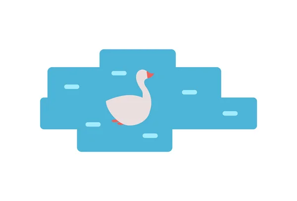Swan Natación en estanque Icono de dibujos animados Vector Emblema — Archivo Imágenes Vectoriales