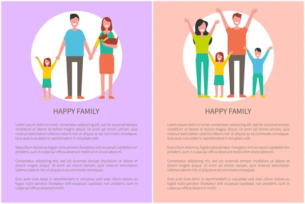 Icono de la familia feliz en el estilo de dibujos animados Vector Banner — Vector de stock