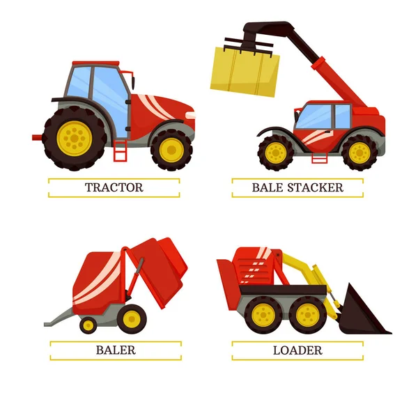 Trator e Baler Machines Vector Ilustração — Vetor de Stock