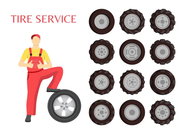 Servizio di pneumatici Poster Worker Vector Illustrazione — Vettoriale Stock