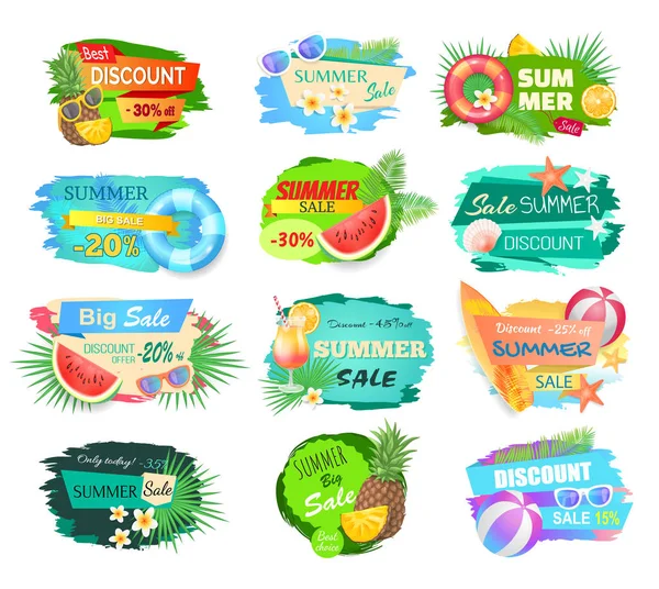 Summer Sale Offerings Set Vector Illustration — Stock Vector