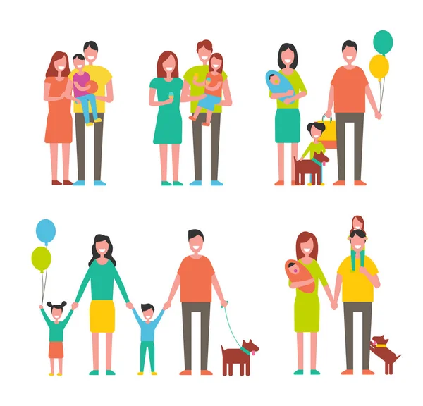 Μέλη της οικογένειας καρτούν χαρακτήρες περπάτημα μαζί — Διανυσματικό Αρχείο
