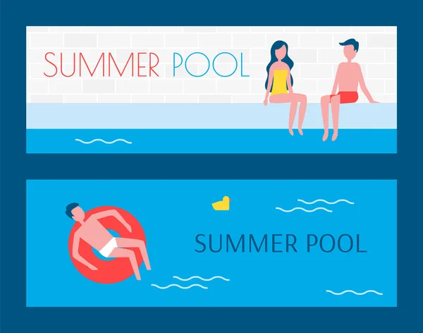 夏のプールはポスター ベクトル図の設定 — ストックベクタ