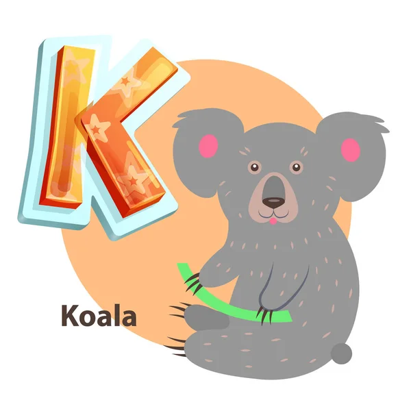 Çizgi film Koala ile şube K Alfabe harf için — Stok Vektör