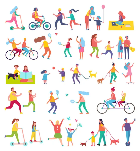 Couple Running and Riding Bike Vector Illustration — Stock Vector