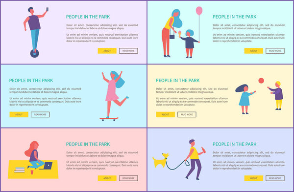 People in Park Outdoor Activity Vector Web Poster