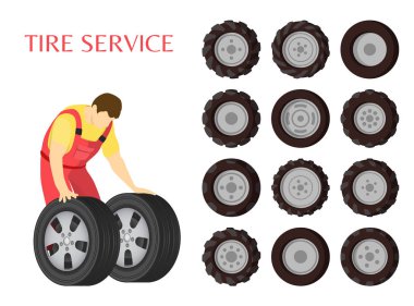 Lastik servisi araba bakım vektör çizim