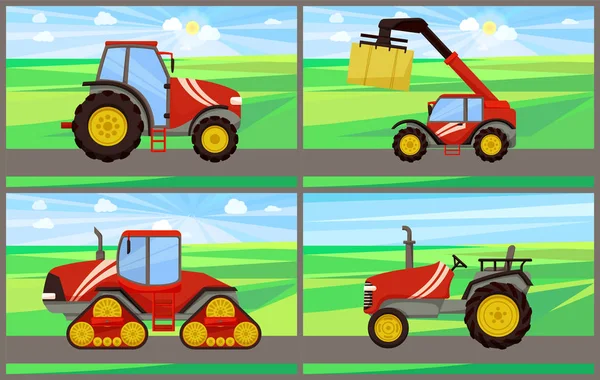 Bale Stacker and Tractor Set Vector Illustration — Stock Vector