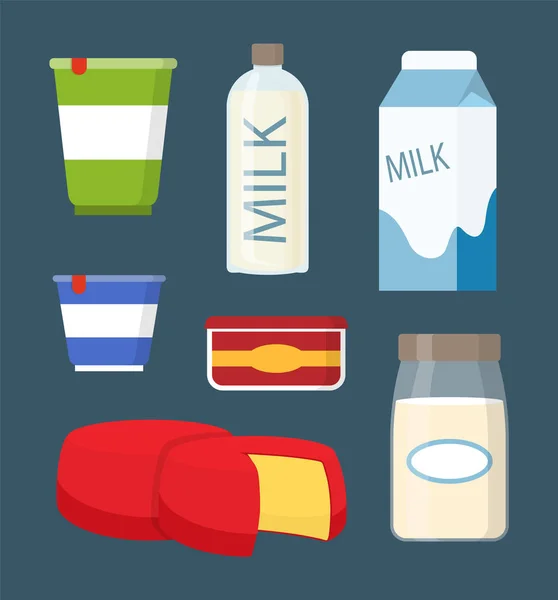 Milch und Käse Symbole setzen Vektor Illustration — Stockvektor