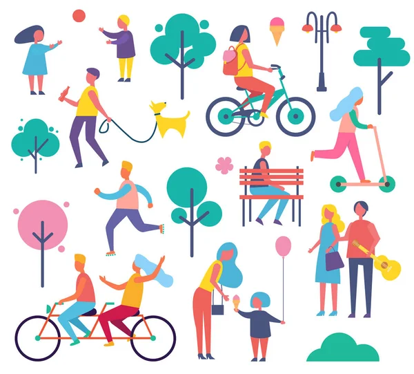 Park Full of People Icons Set Vector Illustration — Stock Vector