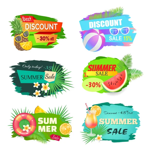 Zomer korting zomer instellen vectorillustratie — Stockvector