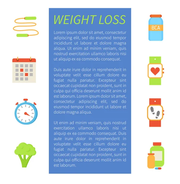 Ilustração de conjunto de ícones de pôster de perda de peso Vector — Vetor de Stock