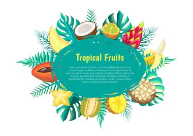 Tropikal meyve afiş ile egzotik yiyecek Oval çerçeve