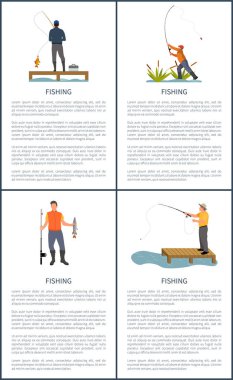 Posterler etkinlik Balık tutma vektör çizim ayarla