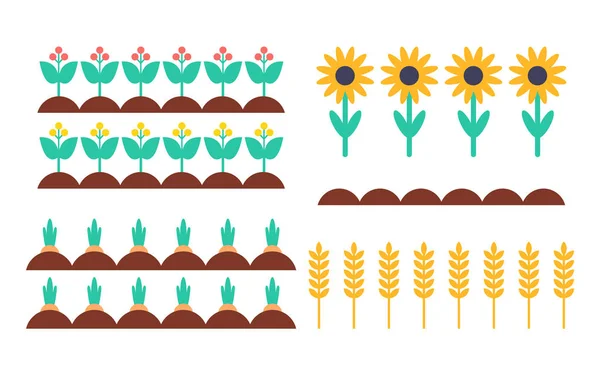 Gartenbeet aus Strauch, Sonnenblume und Spica-Vektorset — Stockvektor