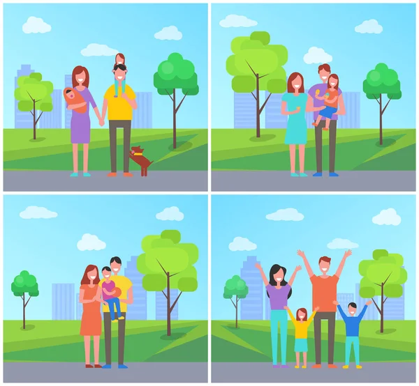 Familia en el Parque Conjunto de personas Vector Ilustración — Vector de stock