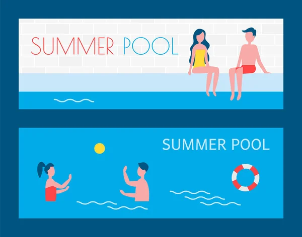 Verão Piscina Férias de pessoas Vector Ilustração —  Vetores de Stock