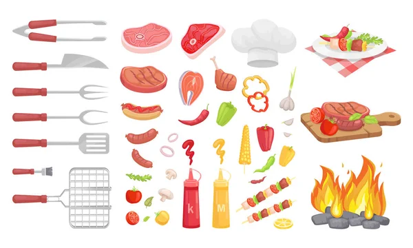 BBQ Barbecue Vegetables Meat Vector Illustration — Stock Vector