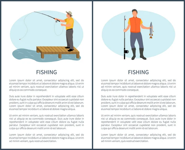 Pesca Freetime actividad Fisher con caña y captura — Archivo Imágenes Vectoriales