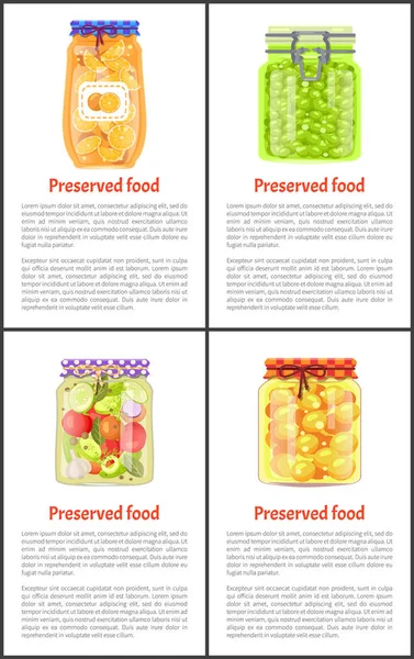 Διατηρούνται υγιή τρόφιμα σε βαζάκια πανό με κείμενο — Διανυσματικό Αρχείο