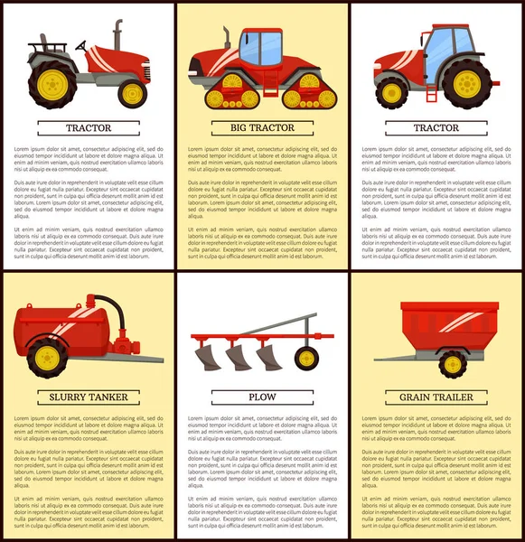 Conjunto de máquinas agrícolas, Banner do vetor dos desenhos animados — Vetor de Stock