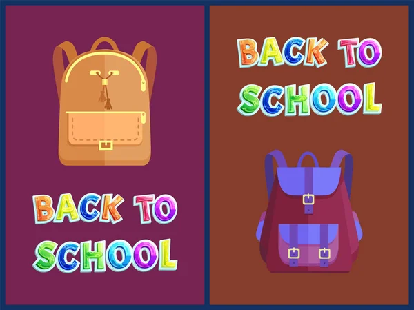 Zpátky do školy plakáty s těžkými batohy Set — Stockový vektor