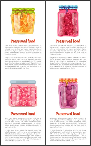 Conservación de alimentos naturales en frascos Info Posters Set — Vector de stock