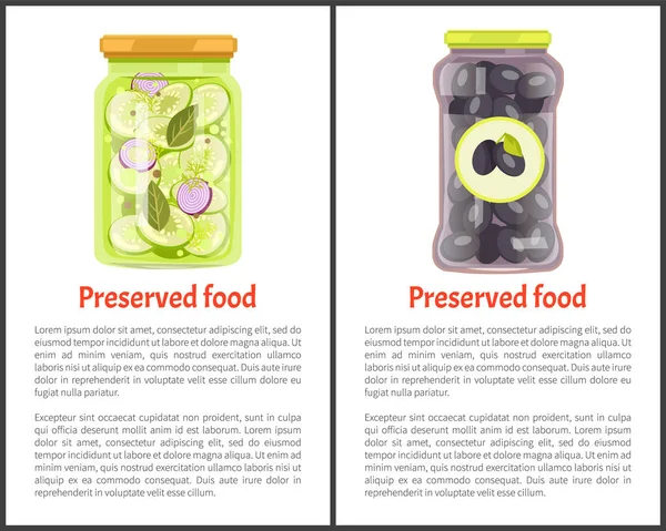 Κονσέρβες τροφίμων αφίσες, λαχανικά σε μαρινάδα — Διανυσματικό Αρχείο