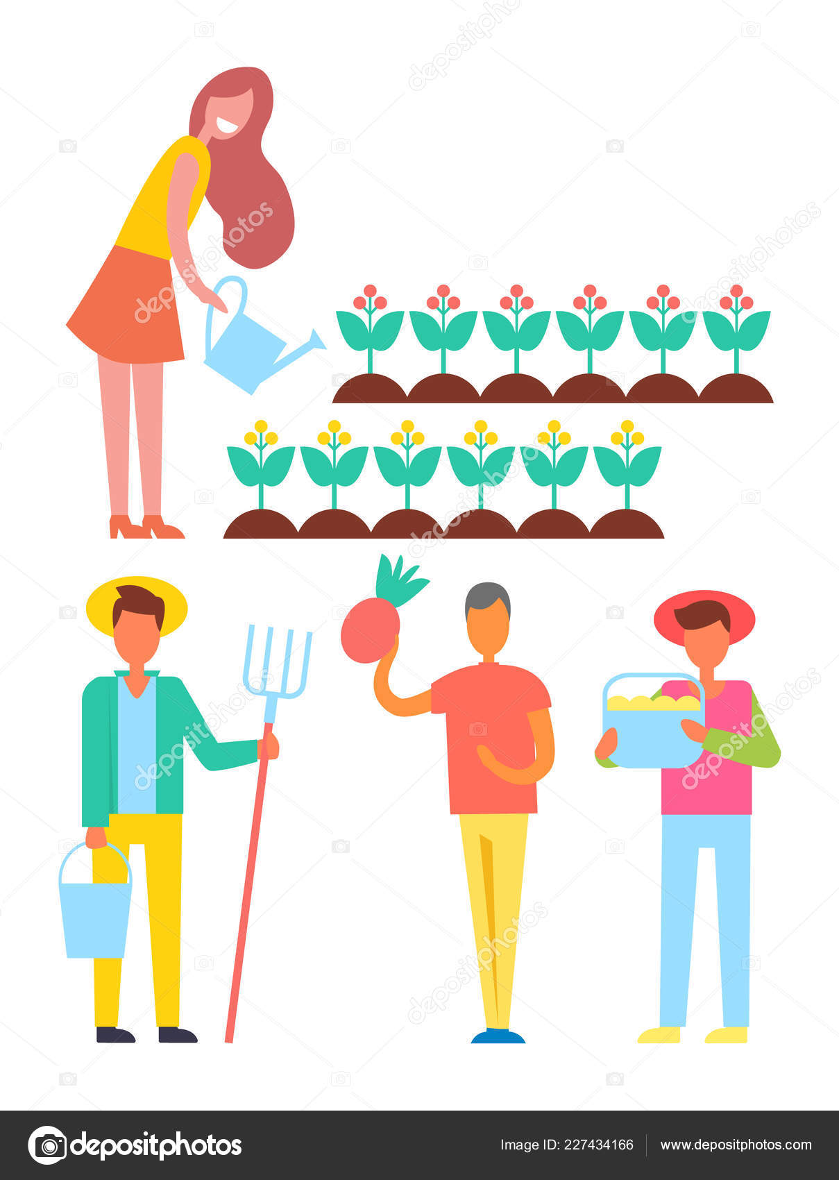 Фермерская Деятельность Люди Устанавливают Векторную Иллюстрацию.