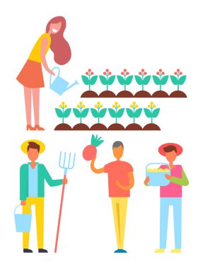 Çiftlik faaliyetleri insanlar vektör çizim koymak