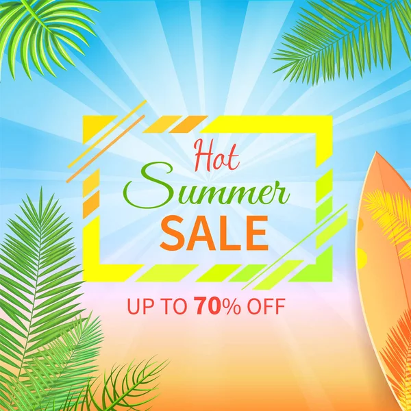 Venta caliente de verano hasta 70 por ciento de descuento en el cartel promocional — Archivo Imágenes Vectoriales