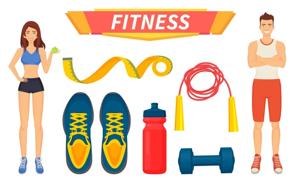 Fitness Sport People Iconos Set Vector Ilustración — Vector de stock