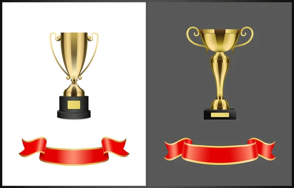 Kontes Gilded atau Competition Awards dan Ribbons - Stok Vektor